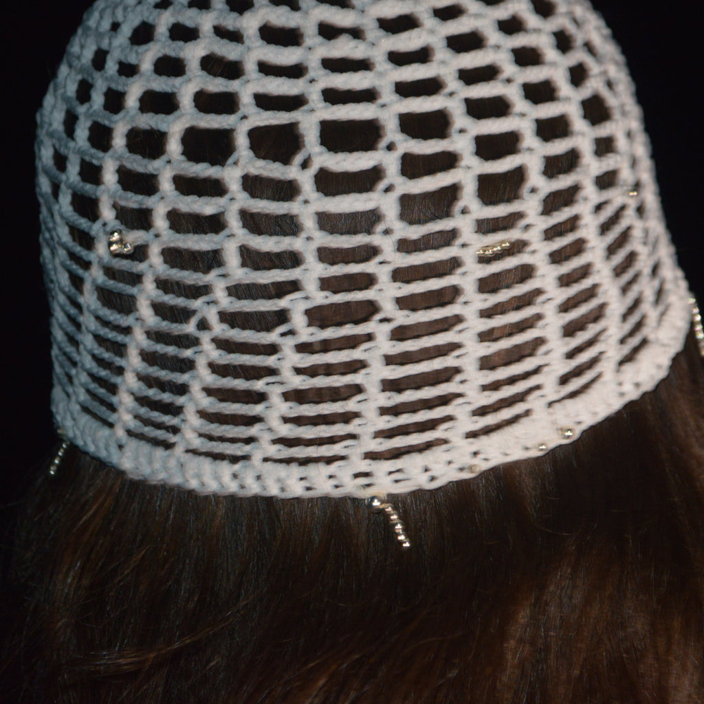 Mesh Crochet Hat –  Ivory Silver II