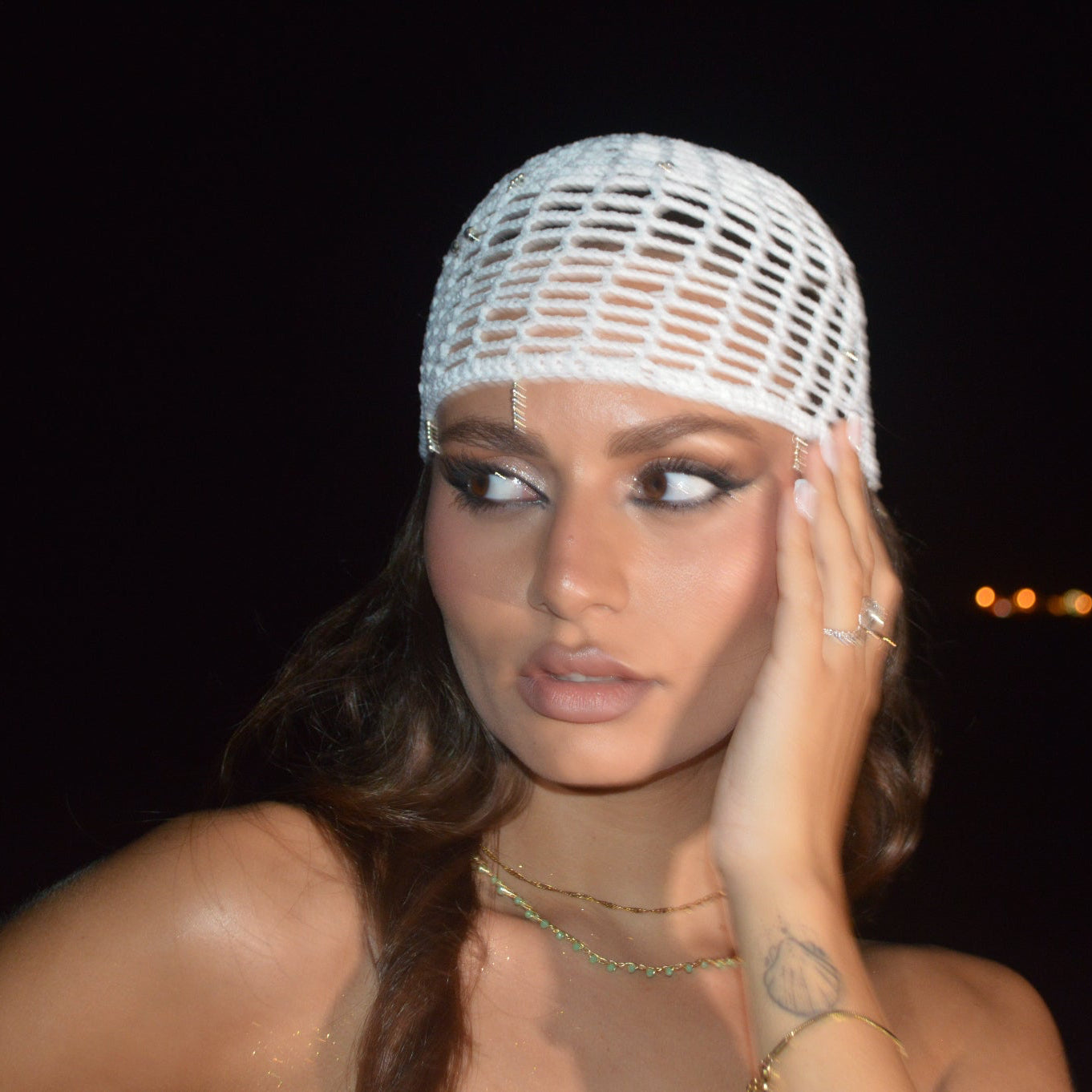 Mesh Crochet Hat –  Ivory Silver II