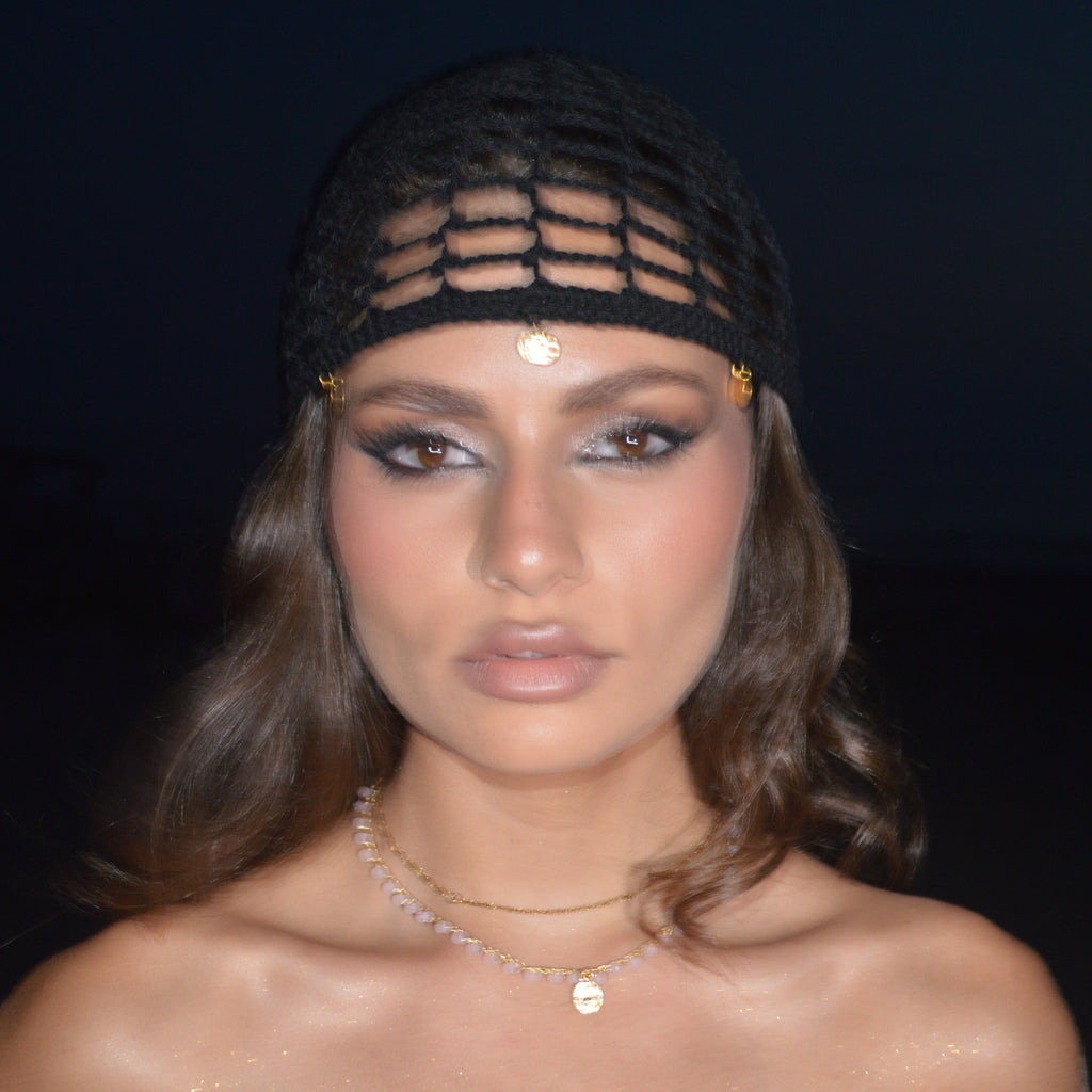 Mesh Crochet Hat –  Noir | Golden Coins