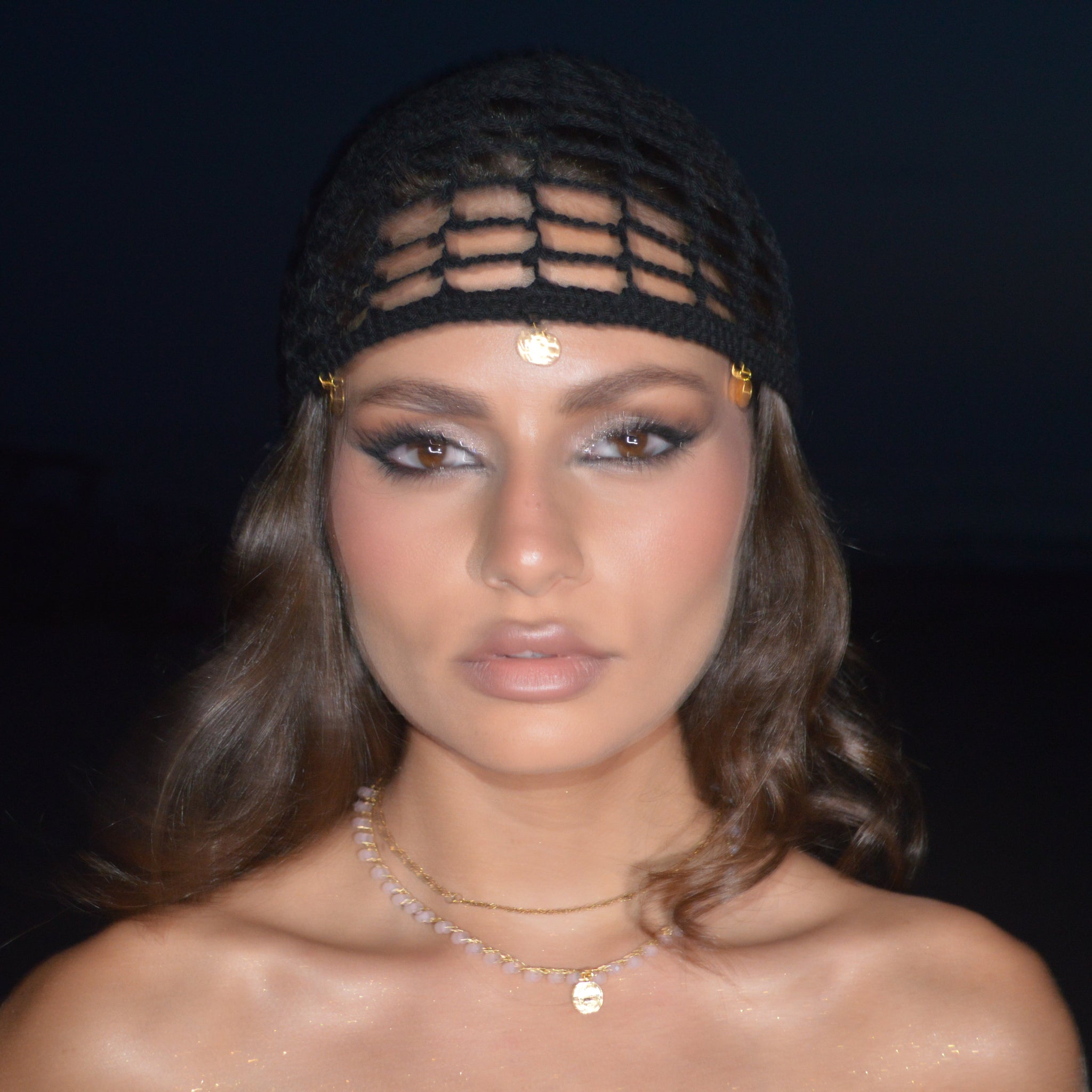 Mesh Crochet Hat –  Noir | Golden Coins