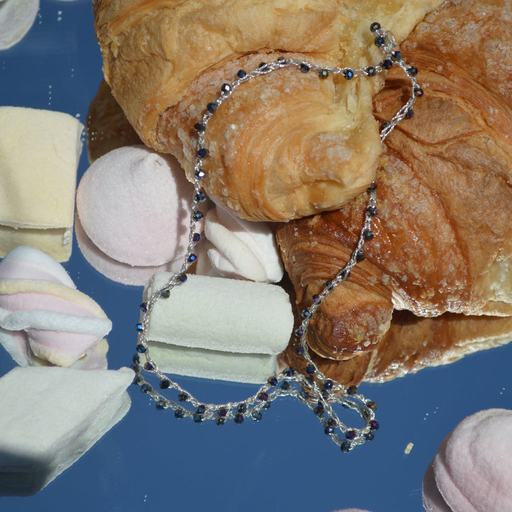 Crochet Necklace Blue & Silver