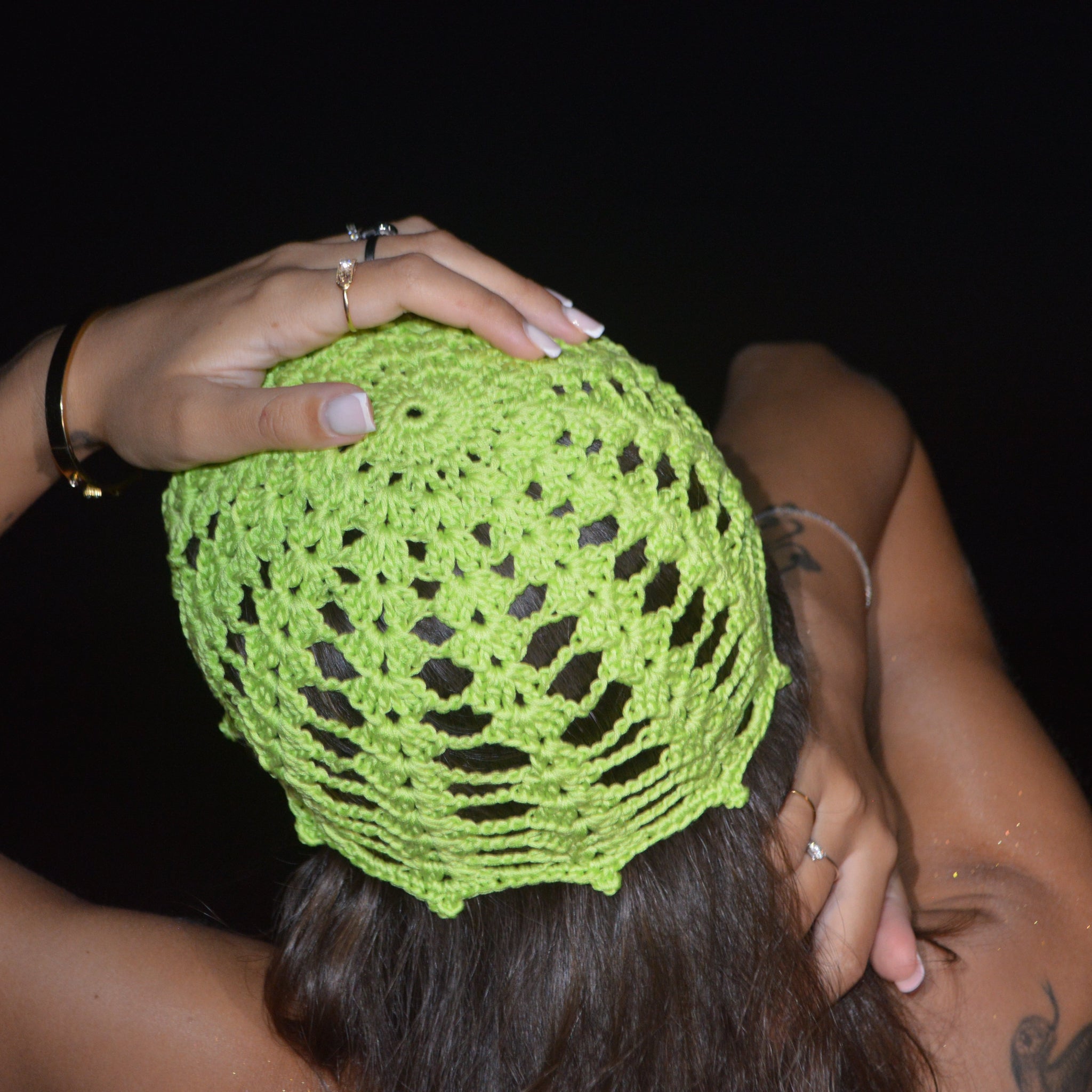 Mesh Crochet Hat – Acid Lime Textured
