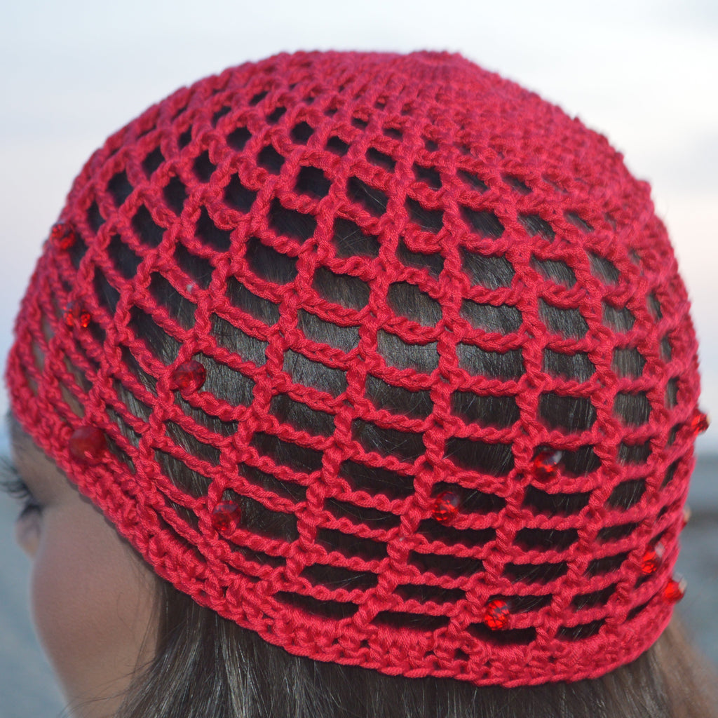 Mesh Crochet Hat – Double Cherry