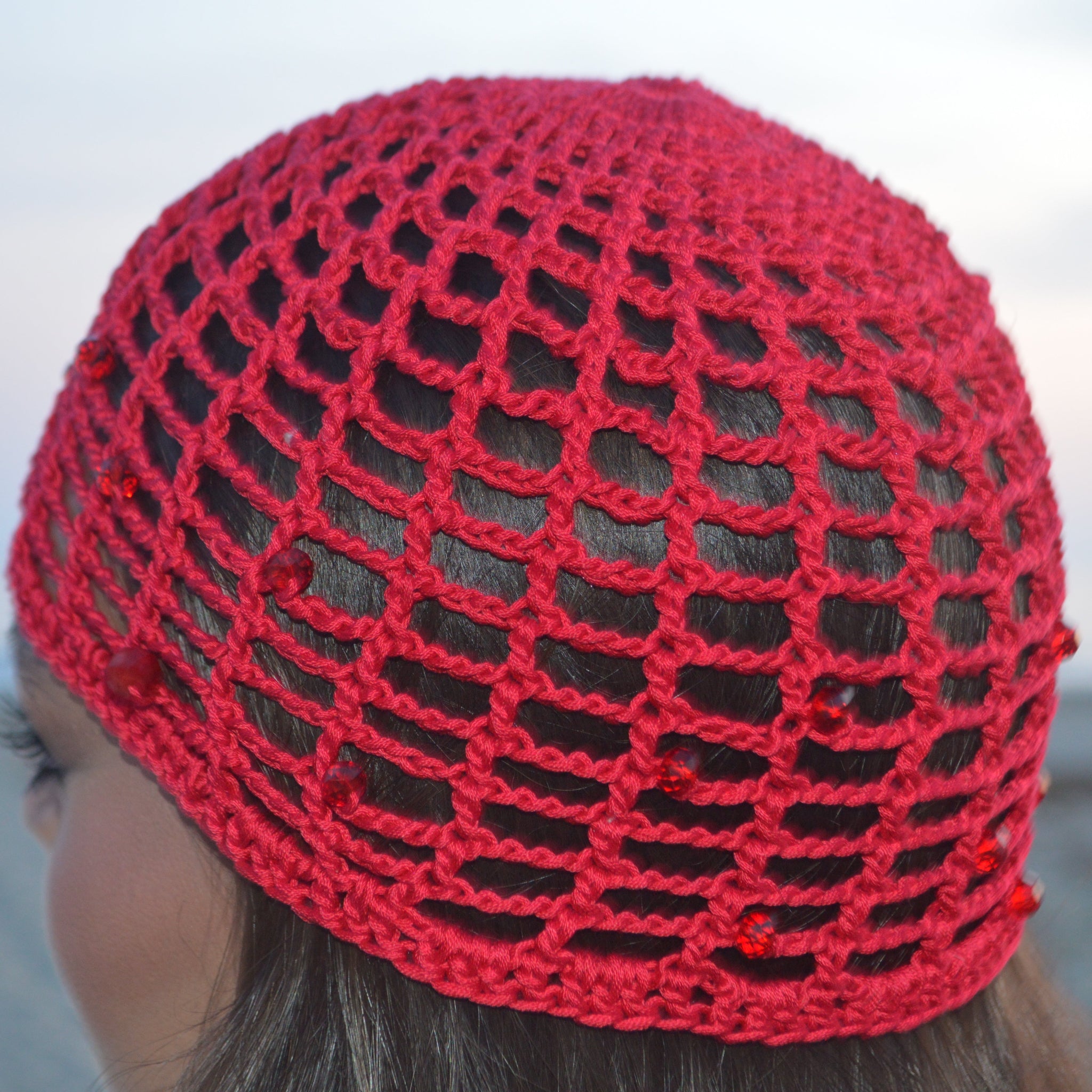 Mesh Crochet Hat – Double Cherry