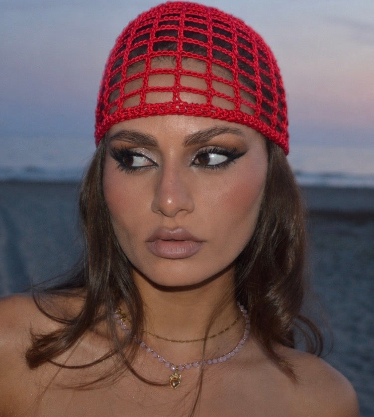 Mesh Crochet Hat – Cherry