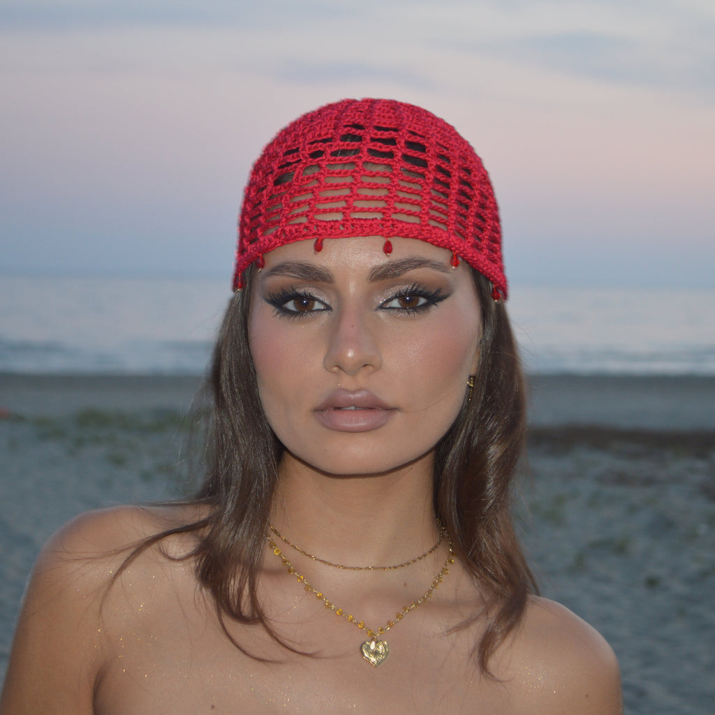 Mesh Crochet Hat – Cherry Drops