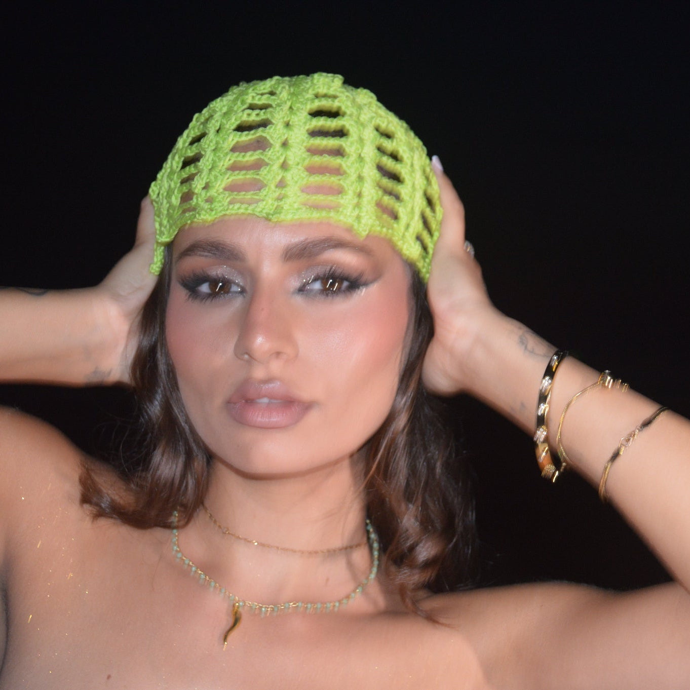 Mesh Crochet Hat – Acid Lime Textured