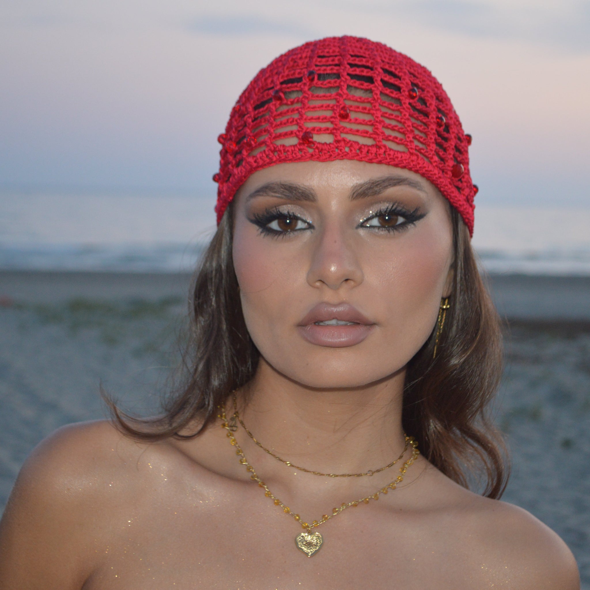Mesh Crochet Hat – Double Cherry
