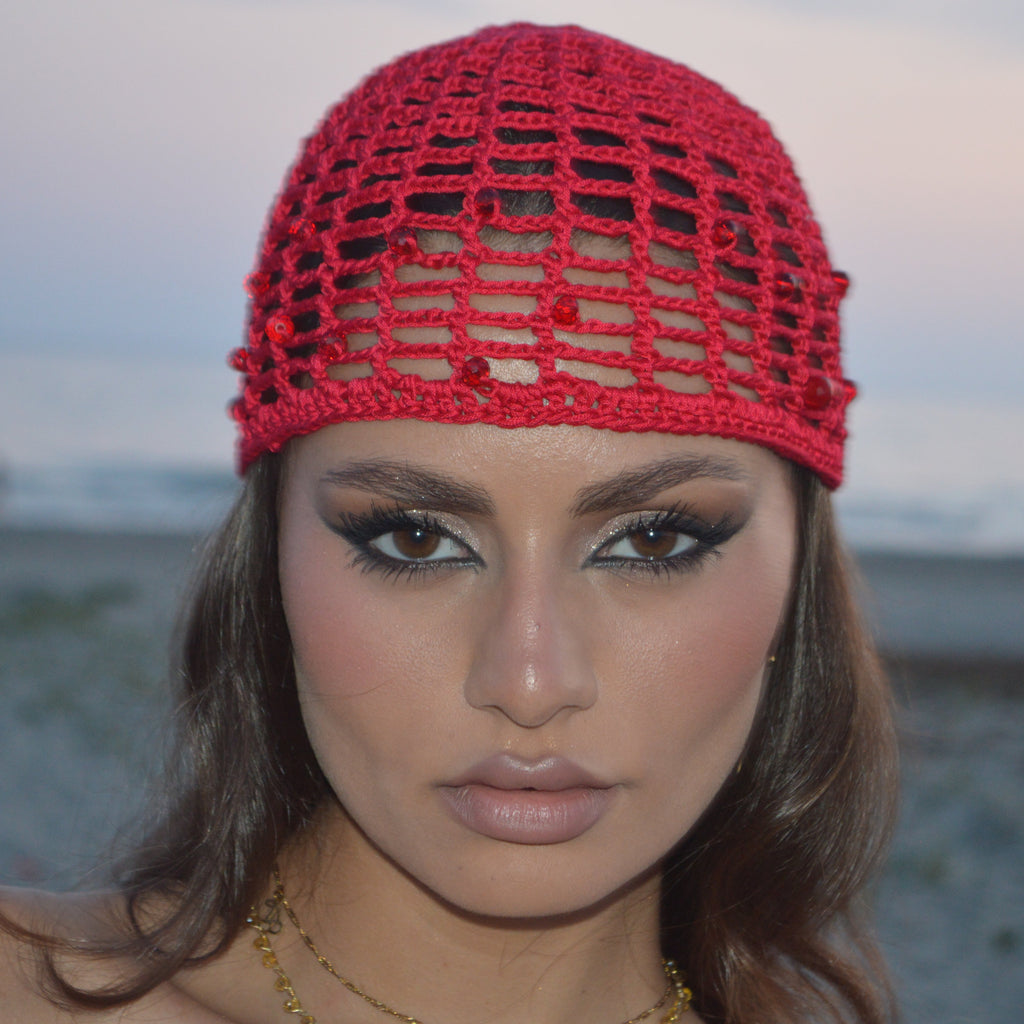 Mesh Crochet Hat – Double Cherry