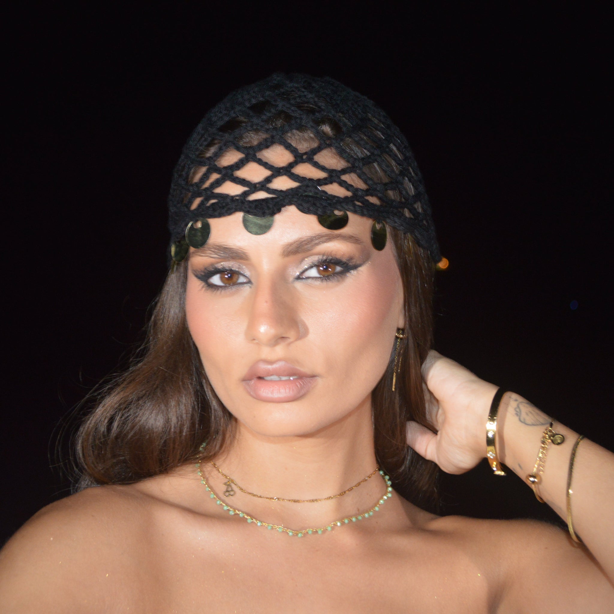 Mesh Crochet Hat – Noir