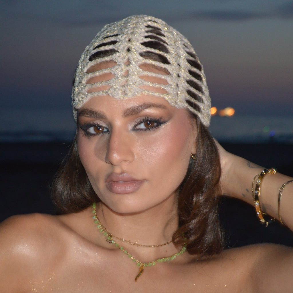 Mesh Crochet Hat – Sand Gold