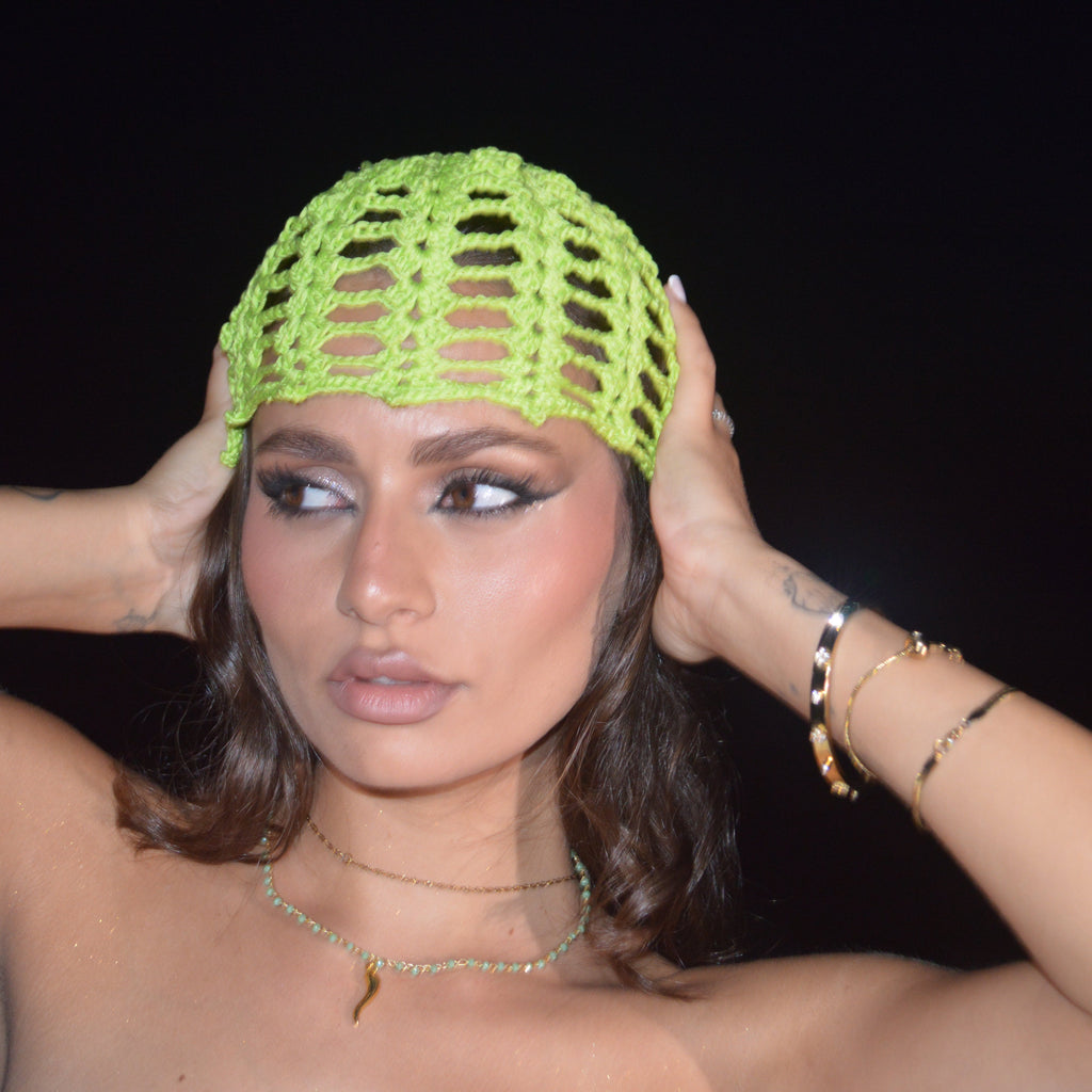Mesh Crochet Hat – Acid Lime Textured